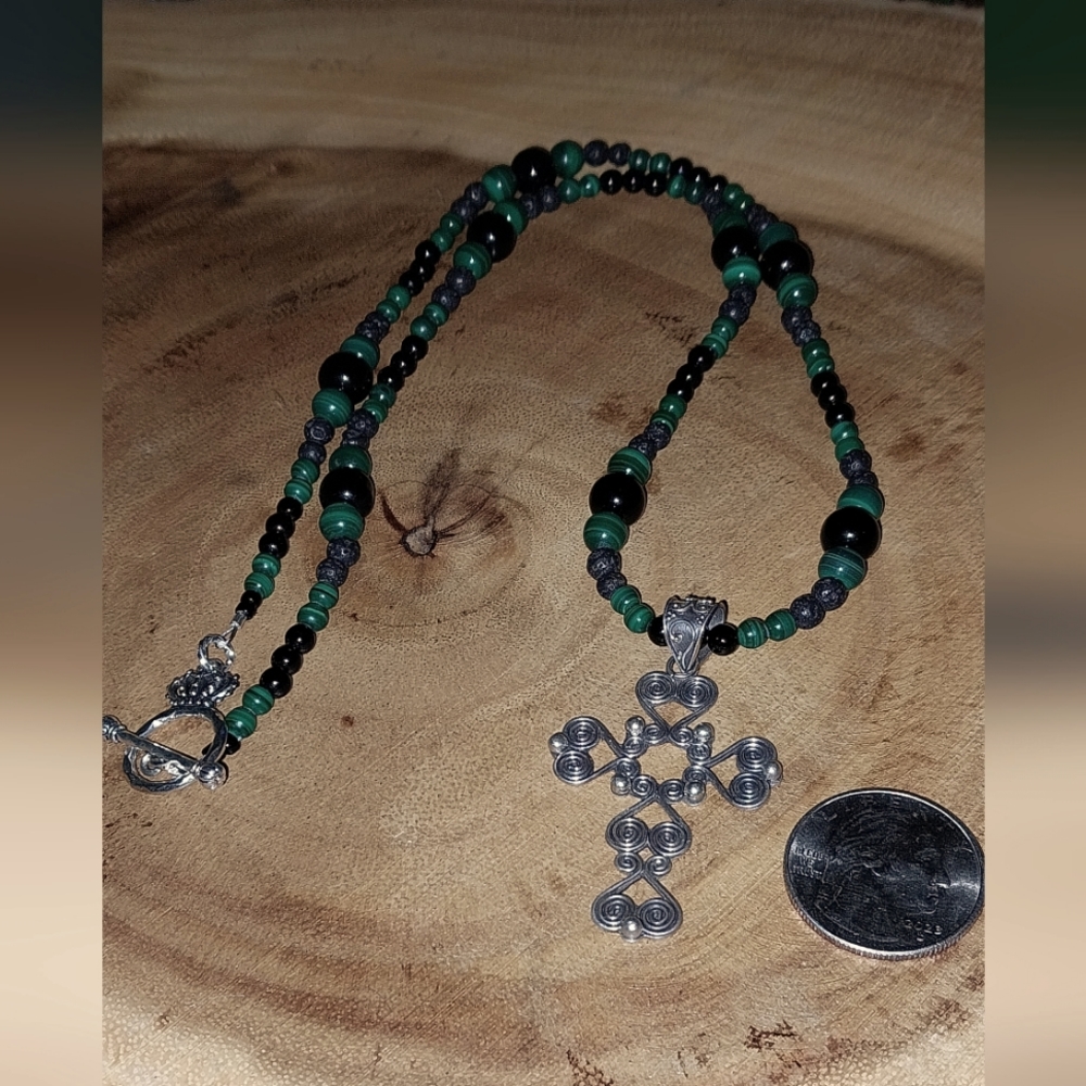 Malachite cross necklace